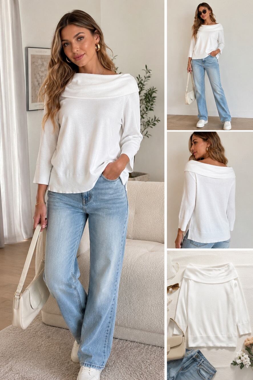 Ralph Lauren Chaps Cowel Neck White Sweater